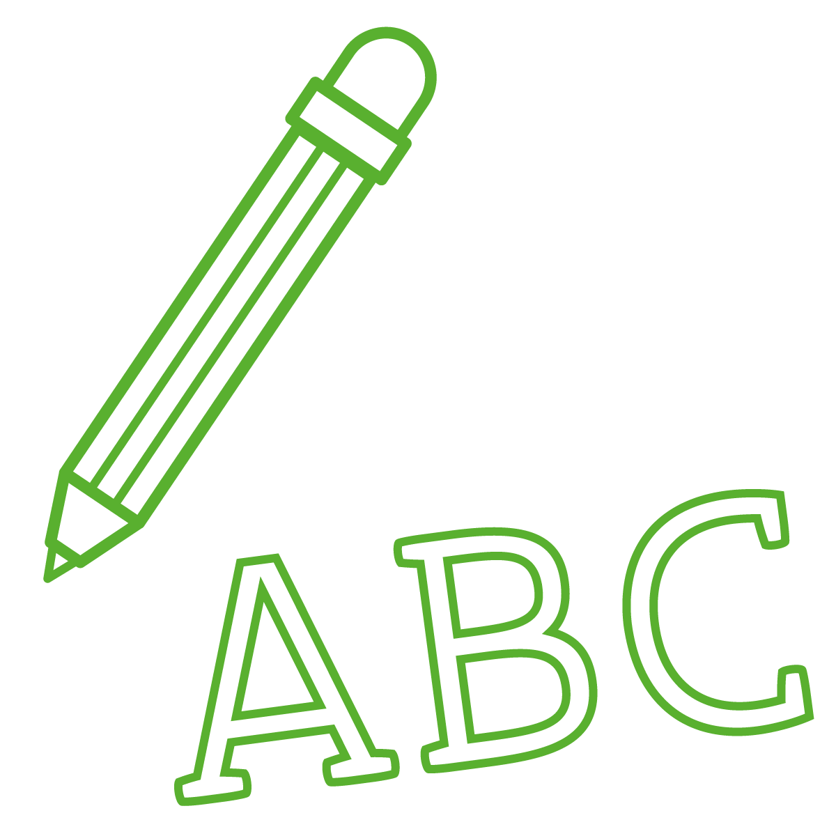Illustratie van een potlook en de letters 'A', 'B' en 'C'